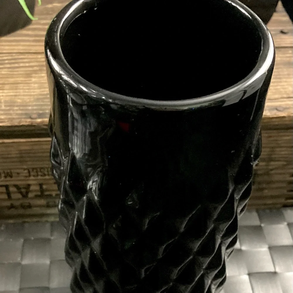 Black Earthenware Ceramic Glaze Geometric Vase By Threshold 9